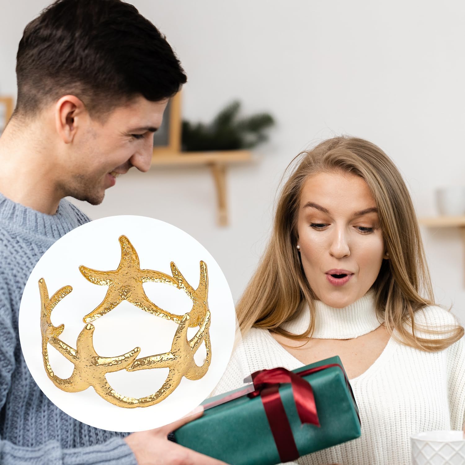 Wide Starfish Arm Cuff Bracelet for Women, Alloy Vintage Chunky Gold Open Bangle Boho Adjustable Summer Beach Jewelry Gift Sea Mermaid Style Irregular Statement Armband - Image 7