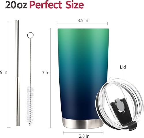 Miniatura 2 de Vaso aislado con tapa y pajilla, 20 onzas, acero inoxidable, doble pared, aislado al vacío, taza de café para bebidas calientes y frías, taza