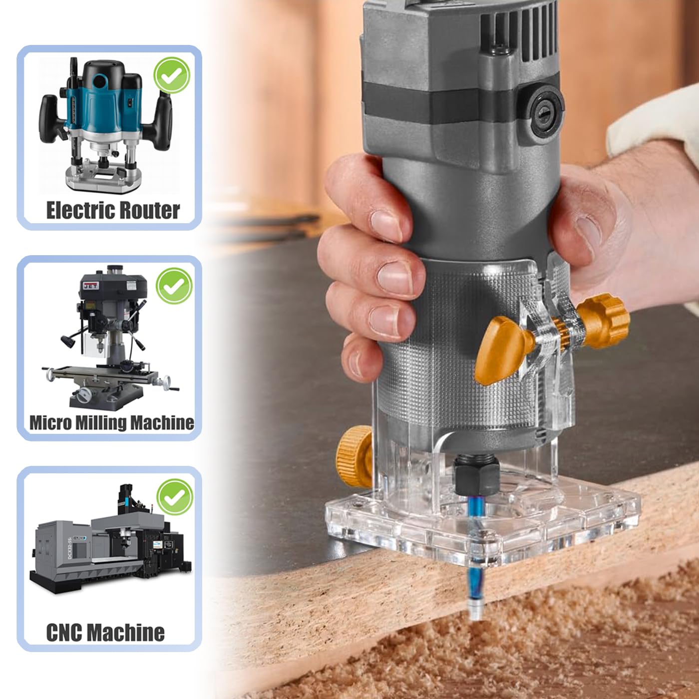 Mesee Upcut Spiral Flush Trim Router Bit, 1/4-Inch Shank Nano Coated Solid Carbide Spiral Router Bit with Bearing Guide Up Cut Flush Trim Bit CNC Woodworking Milling Tool - 1-1/8 Inch Cutting Length