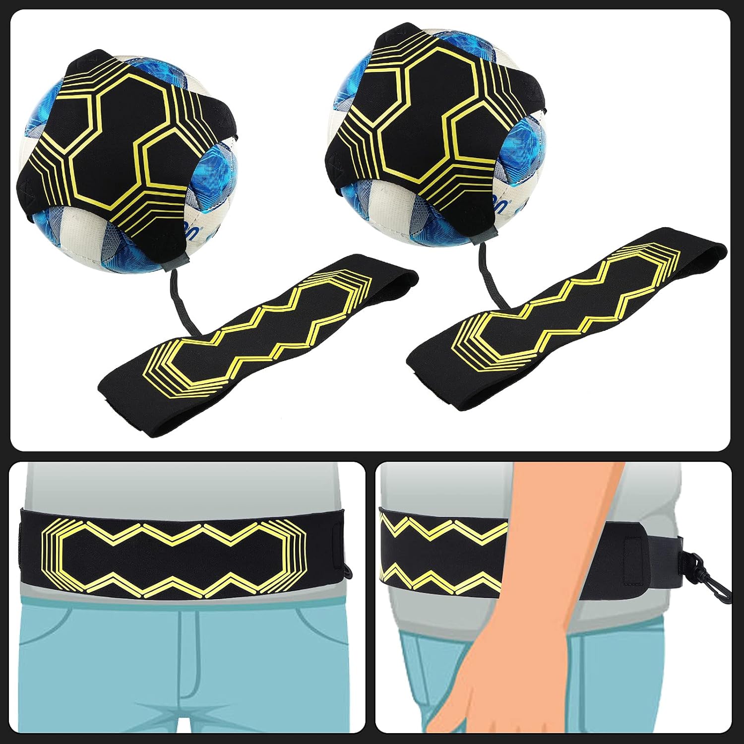 2 Pieces Soccer Trainer Soccer Training Equipment Aid Adjustable Football Training Belt Solo Soccer Trainer for Kids Adults for Volleyball Control Skills Juggling Kicking Practice (Yellow) : Sports & Outdoors