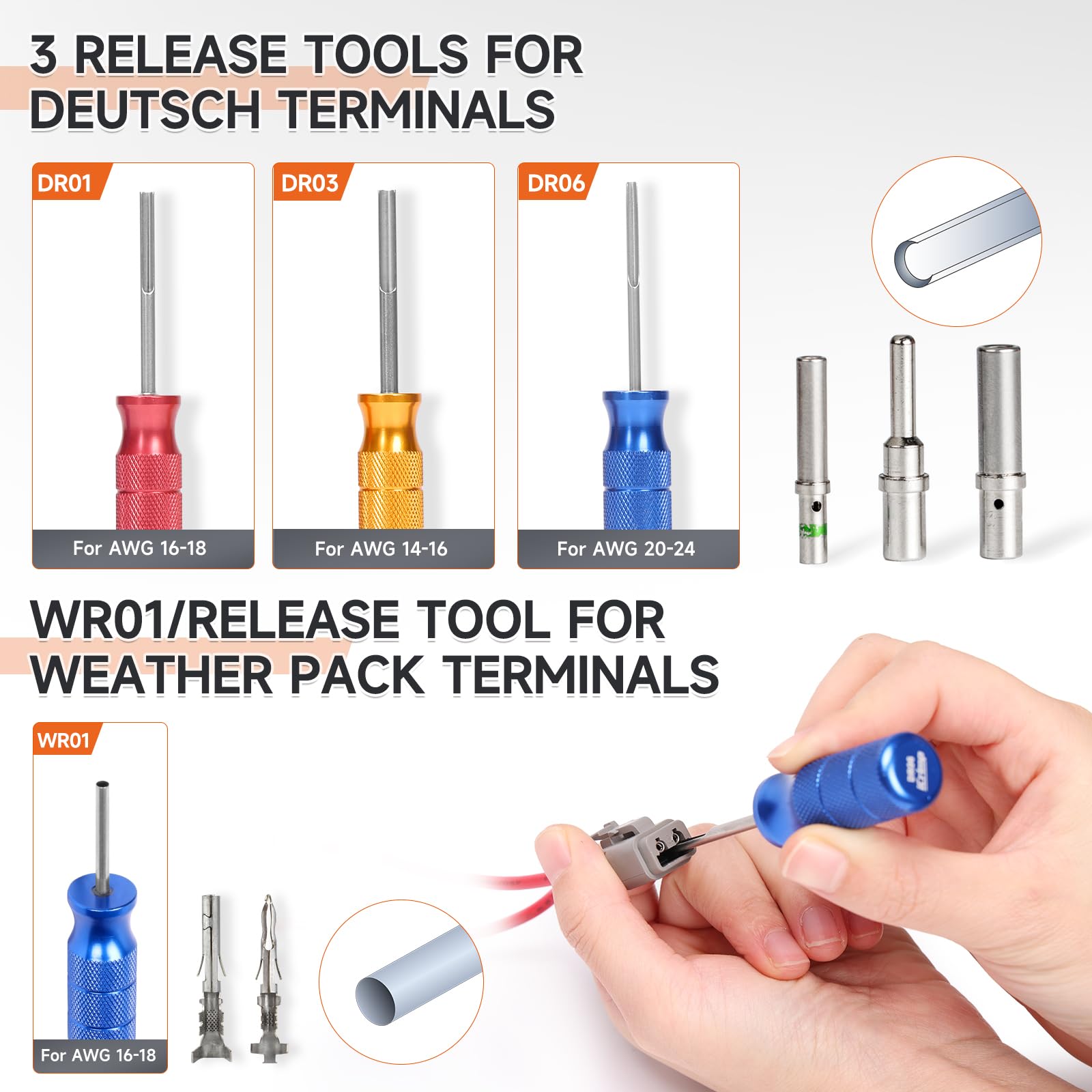 iCrimp KIT-DC02 zestaw narzędzi zaciskowych do niemieckich złączy wtykowych i terminali Weather Pack z narzędziami do usuwania wtyczek