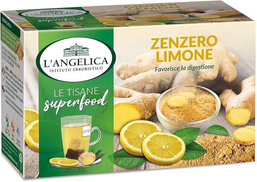 L'Angelica, Tisana Funzionale Zenzero e Limone, Ideale per il Dopo Pasto, Proprietà Digestive e Rilassanti, Vegan, 10 Confezioni da 20 Filtri