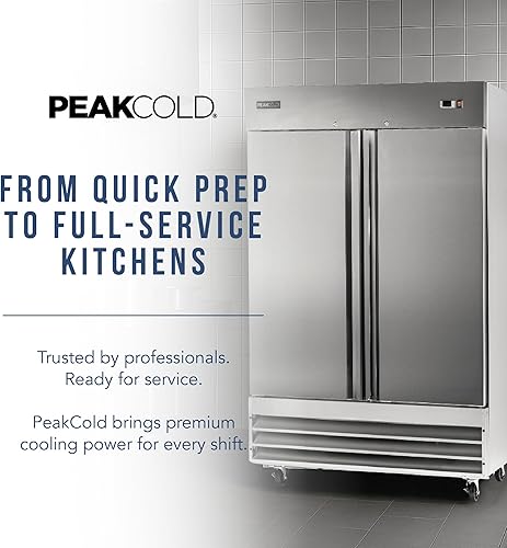 Miniatura 8 de PEAKCOLD Double Door Commercial Refrigerator - 47 Cubic Ft, 54" Wide Stainless Steel Reach-In Commercial Refrigerator with White Internal Lighting