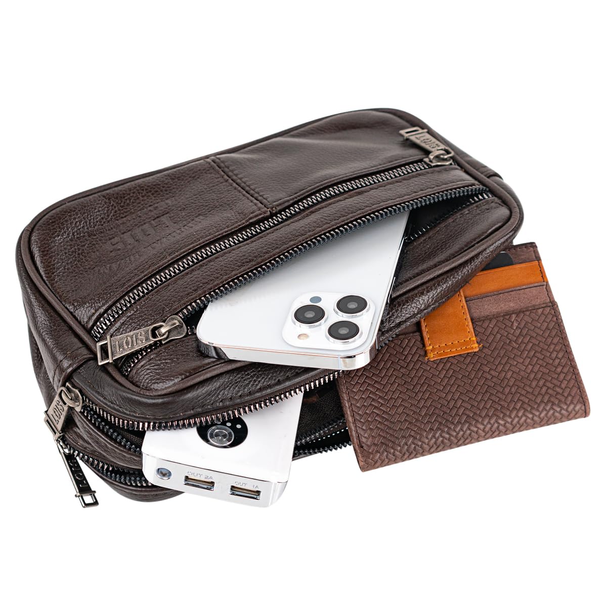 Lois - Bolso De Mano Hombre, Bolso Hombre Elegante De Piel Con Cremallera Y Asa De Muñeca Para Eventos Y Viaje