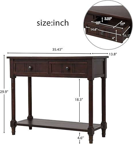 Miniatura 2 de P PURLOVE Mesa de sofá con cajones, mesa de entrada, mesa consola de madera con dos cajones de almacenamiento y parte inferior para sala de estar