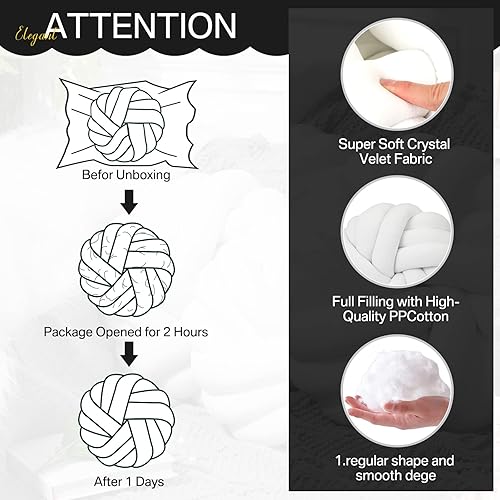 Miniatura 3 de 2 piezas de almohada de nudo de 14 x 14 pulgadas almohada de bola de nudo de felpa decorativa suave para sofá almohada hecha a mano para silla