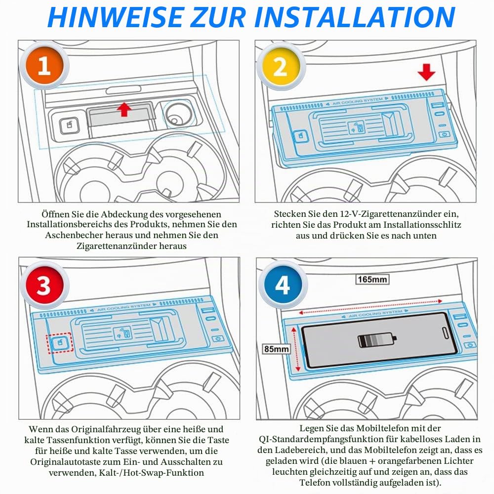 Kabelloses Ladegerät Auto für Mercedes-Benz GLE/GLE Coupé/GLS/GL/ML W166 X166 C292 GLE350 GLS400 ML450 GL550 2012-2019 Mittelkonsole, 15W Schnellladendes Handy-Ladegerät für iPhone Galaxy