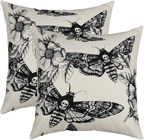 Feelyou Death Moth Boho Square Cushion Covers Set of 2 Skull Decor Reversible Throw Pillow Covers Cases for Halloween Decorations Throw Pillowcases for Sofa Couch Chair Decor 18 x 18-Inch