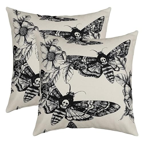 Feelyou Death Moth Boho Square Cushion Covers Set Of 2 Skull Decor Reversible Throw Pillow Covers Cases For Halloween Decorations Throw Pillowcases For Sofa Couch Chair Decor 18 X 18-Inch #TOP3