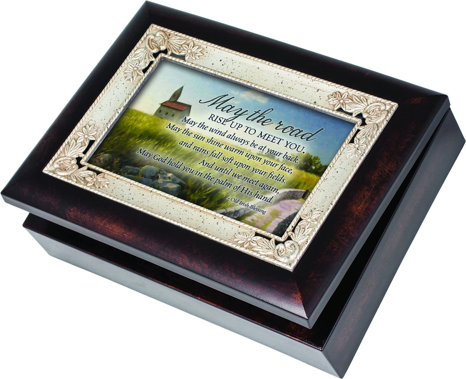 Irish Prayer Cottage Garden Italian Style Burlwood Finish with Decorative Inlay Jewelry Music Musical Box Plays When Irish Eyes Are Smiling by Cottage Garden