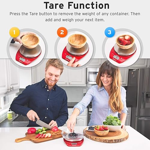 Miniatura 4 de Etekcity Báscula de cocina de alimentos, peso digital gramos y onzas para cocinar, hornear, preparar comidas y dieta, 11 lb5 kg, color rojo