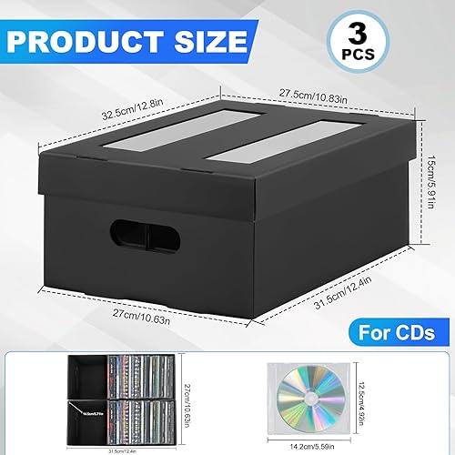 Miniatura 4 de AOBOPLE Cajas de almacenamiento de CD, paquete de 3 cajas de cartón de 2 compartimentos para CD, soporte para CD con tapa de ventana de PVC,