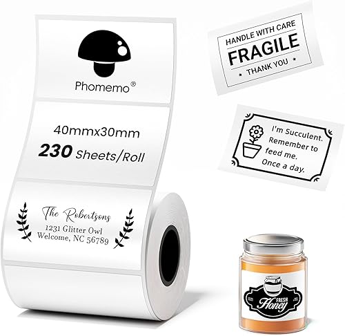 230 piezas Etiquetas Phomemo para M110 M100 M220 M221, 1.57 x 1.18 pulgadas, originales, cuadradas, blancas, 230 etiquetasrollo, autoadhesivas