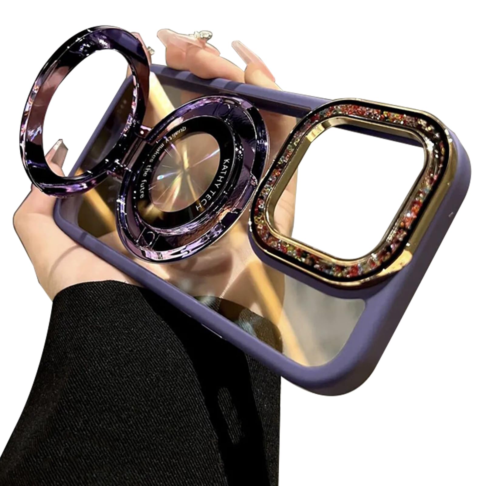 Yesunktt for iPhone 13 Pro Max Colorful Glass Beads,Bling Magnetic Holder Transparent Phone Case,Suitable for Magsafe,Light Luxury and Simplicity,