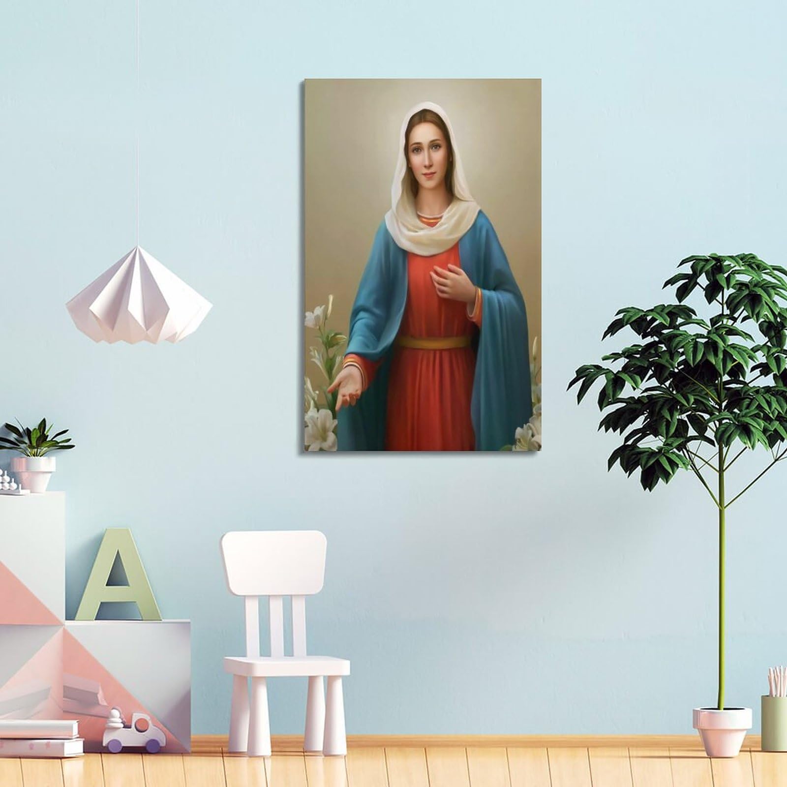 NOHF Poster Vergine Maria – Stampa D'Arte Retrò Su Tela, Con Cornice, 30x45 Cm, Quadro Parete - 4