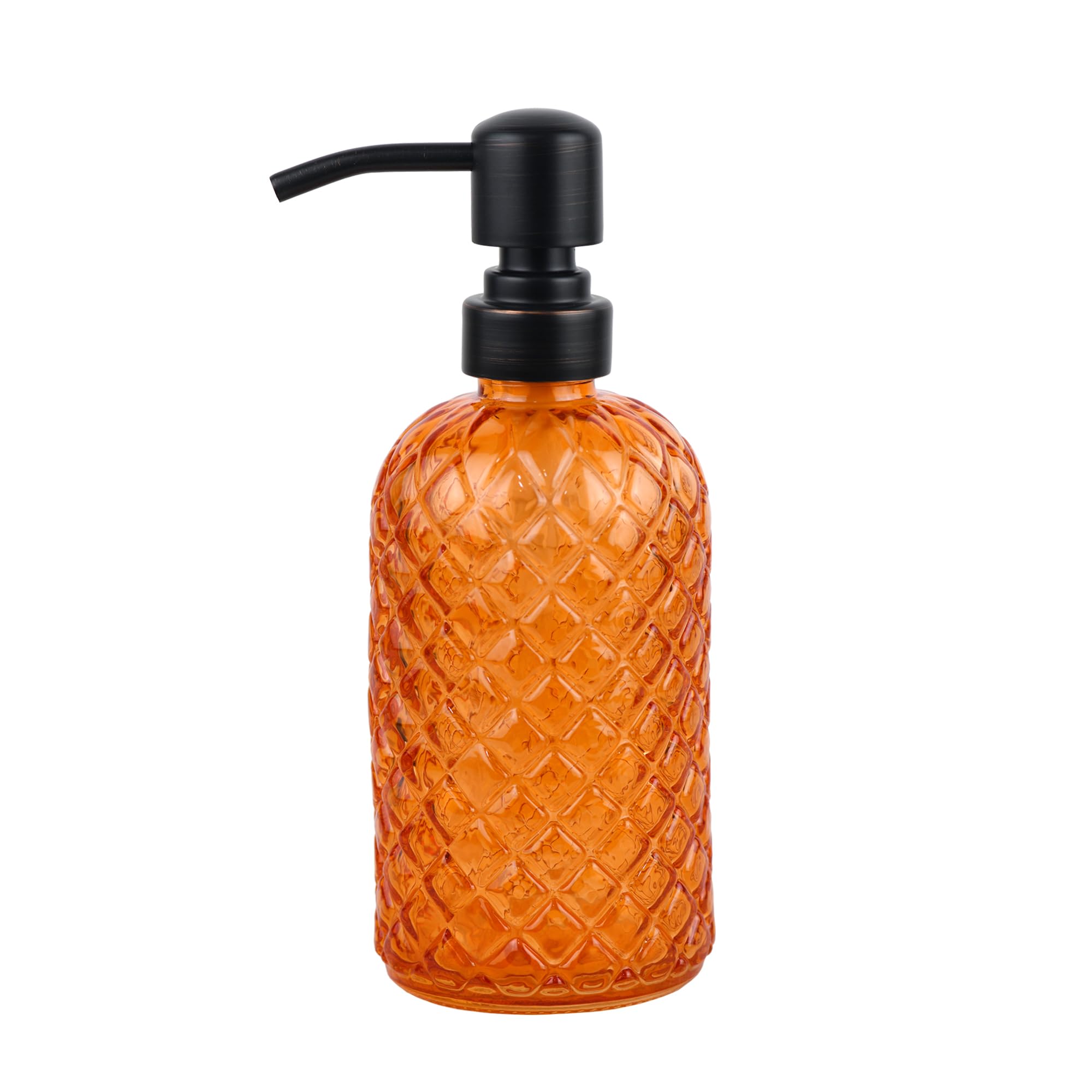 SDlumeiy 16 oz Glass Soap Dispenser with Stainless Steel Vintage Brushed Bronze Pump Head, Refillable Gemstone Pattern Dispenser for Hand, Dish, and Lotion Soap