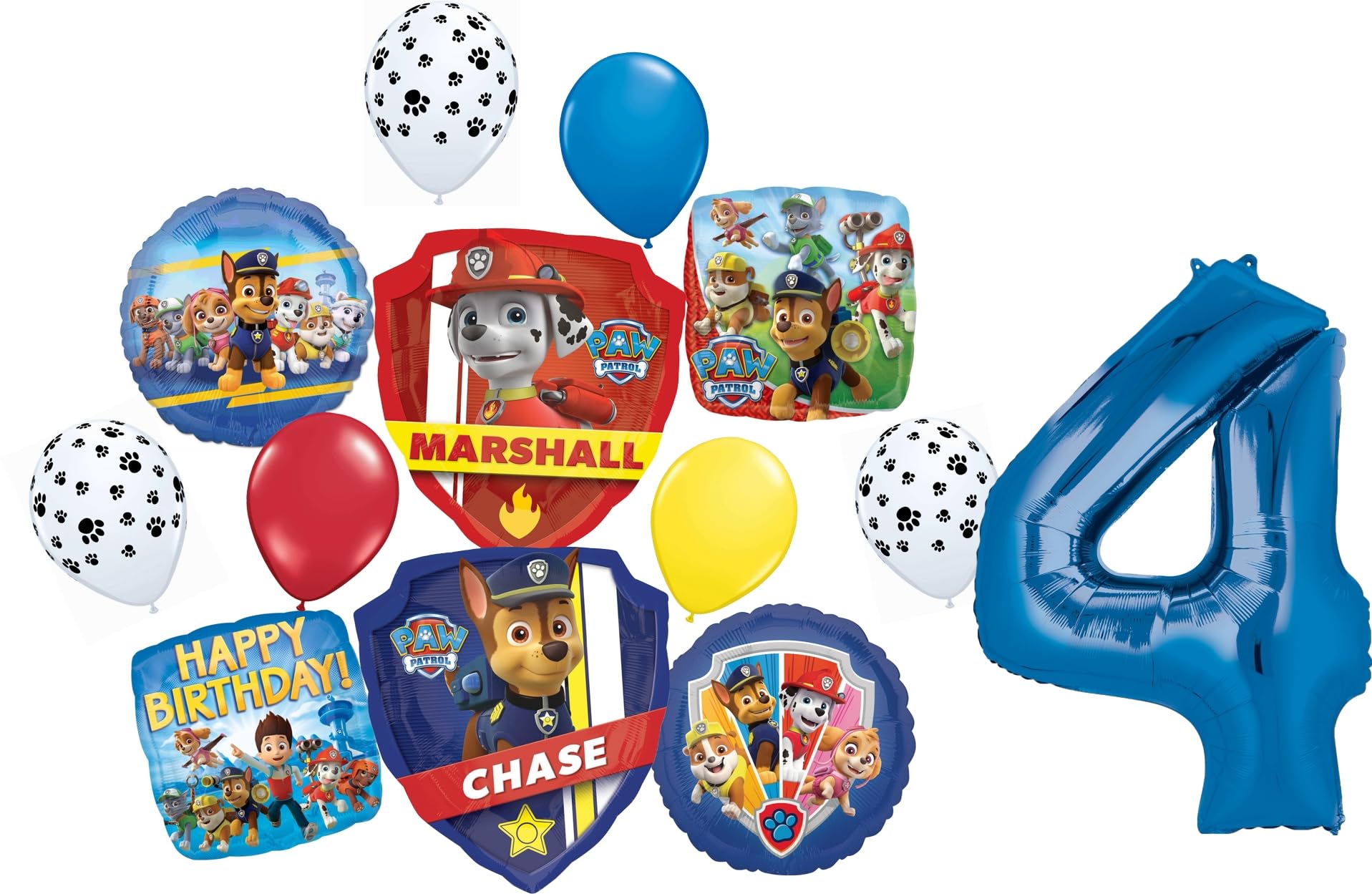 Anagram Paw Pups on Patrol Chase and Marshall 4th Birthday Party Supplies Police and Fire Rescue Badge Balloon Bouquet Decorations