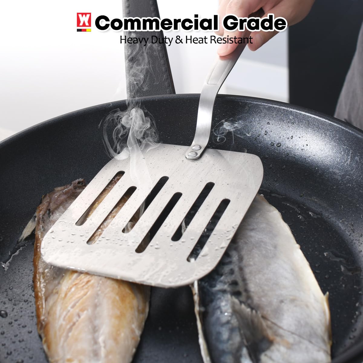 WAGENSTEIGER Extra Wide Stainless Steel Turner Spatula - Commercial Grade Non-Stick Easy Flipping Design Thin Blade & Heat Resistant Handles For Omelette, Fish, Burgers, Pancake, Korean Jeon, Flipper - Image 6