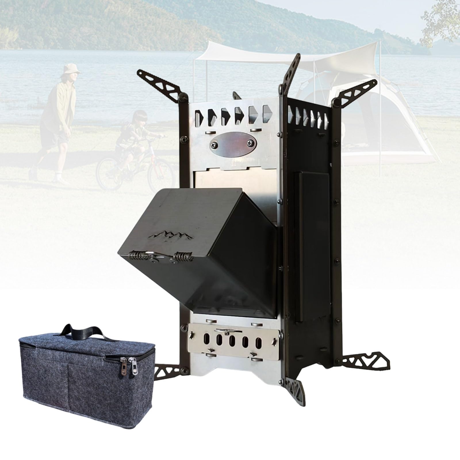 Poêle à Bois Portable de Survie, Réchaud à Bois en Inox 304 pour Randonnée, Barbecues, Survie en Situation d'Urgence et Cuisine Extérieure, Comprend Sac de Transport Pratique