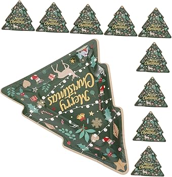 Amazon.co.jp: ASAKKURA 10個クリスマスツリー型使い捨て紙皿 ホリデー