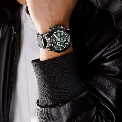 Miniatura 3 de NAVIFORCE Men Sport Chronograph Watches,with Calendar Quartz Mens Waterproof Wrist Watches, Genuine Leather Strap,Gifts for Man