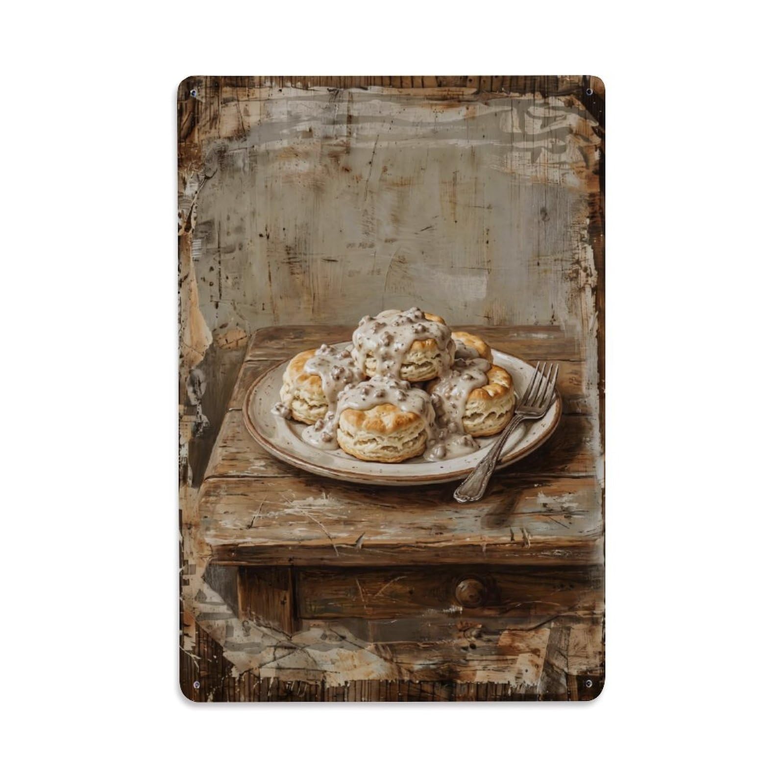 Country Dining Table Biscuits Gravy Countryside Home Vintage Metal Tin Sign Plaque Wall Decor for Cafe, Club, Garden Metal Poster 8x12Inch