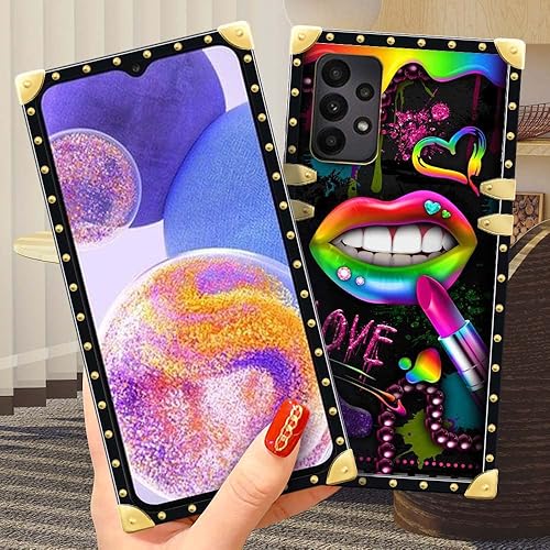 Miniatura 4 de Yuning419 Funda compatible con Samsung Galaxy A23 5G, Lipstick Lips A23 5G para niñas y mujeres, funda cuadrada de lujo de TPU suave a prueba de