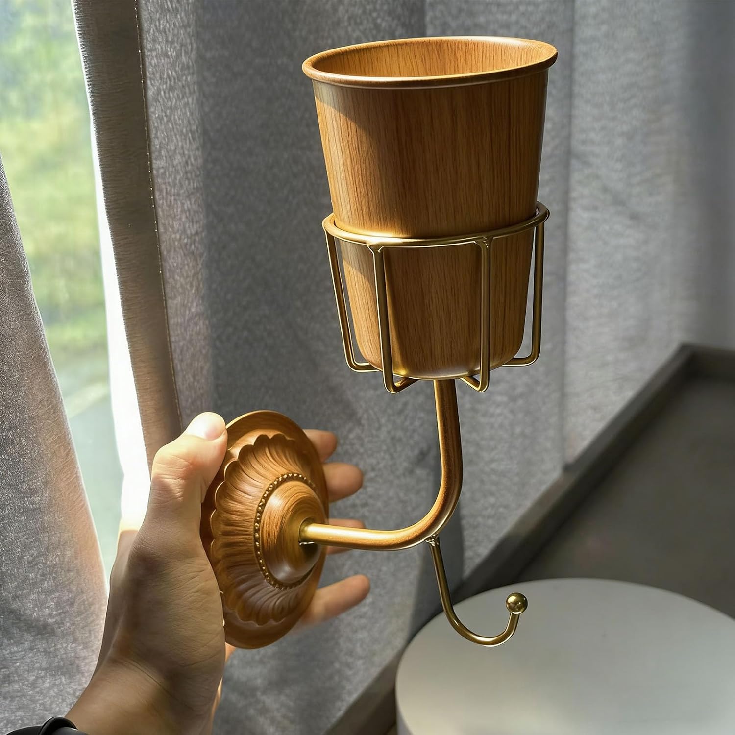 Wall Hook Vessel Holder Planter Hanger for Indoor Outdoor Display and Storage Elegant Gold Wall Hook