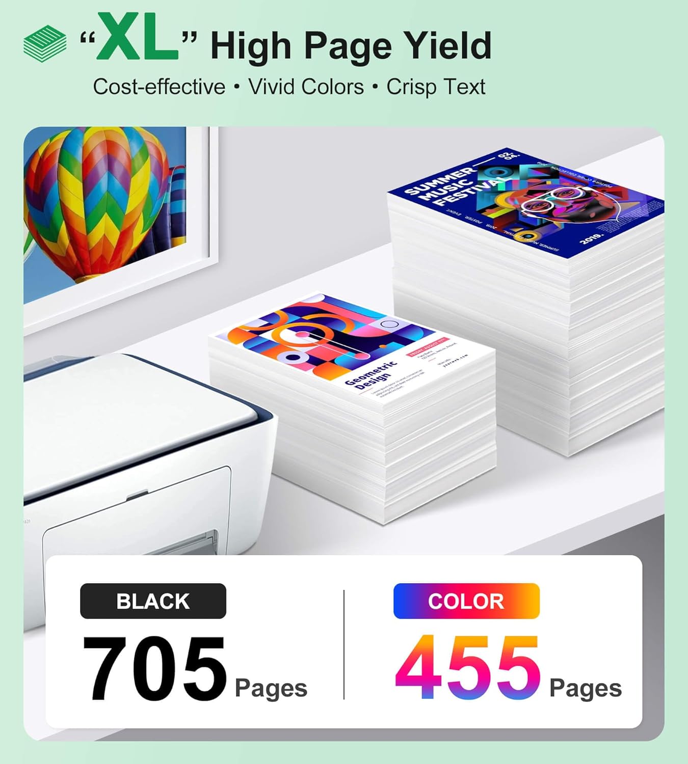 67XL Ink Cartridges Black/Color Combo Pack Compatible for HP Ink 67 67XL Works with HP Deskjet 2700 2700e 2755 2755e 2855e 2800e 2852e 2827e 4100e 4155e 4255e Envy 6000 6055e 6455e Series (2-Pack)