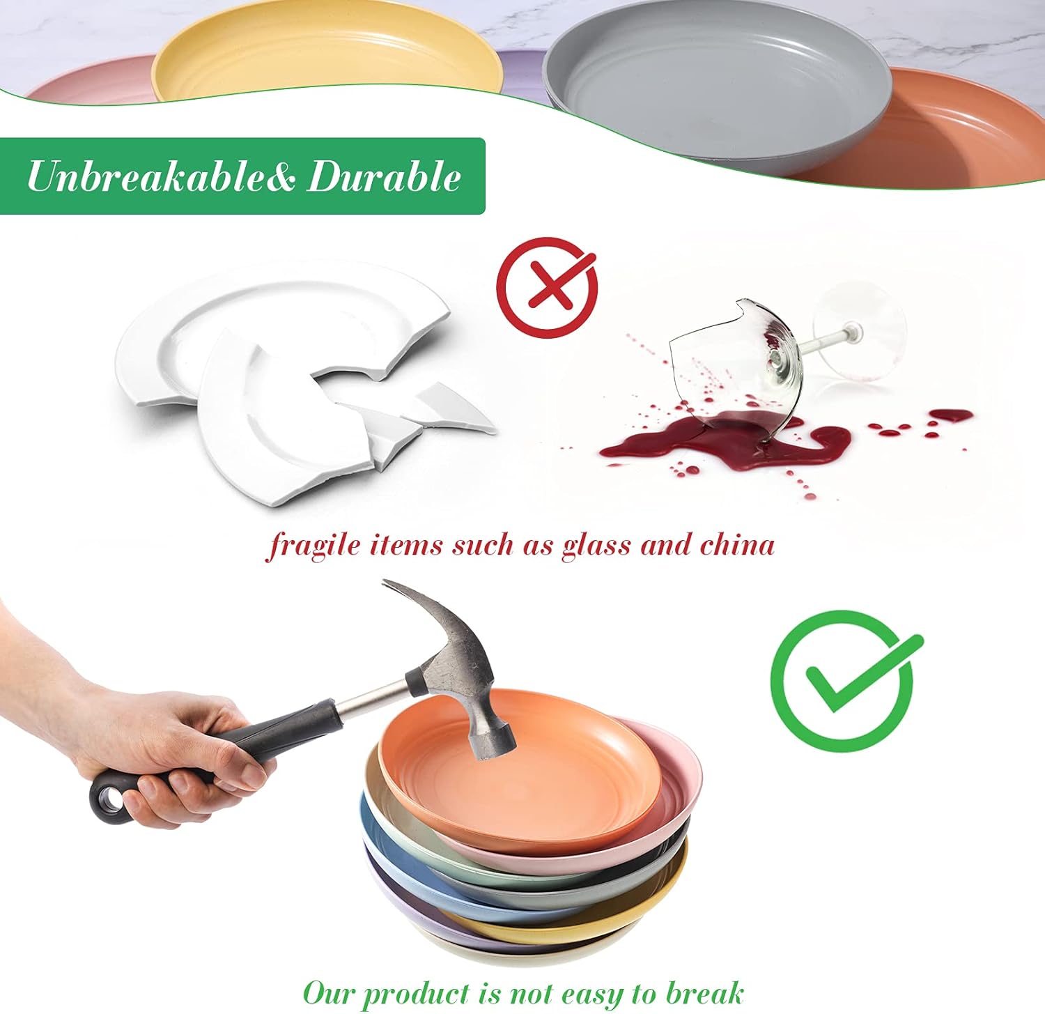 Remerry 8 Pieces 8 Inch Wheat Straw Deep Dinner Plates Reusable Lightweight -dishwasher and Microwave Safe Unbreakable Sturdy Dessert Plates for Kitchen and Camping - Image 6