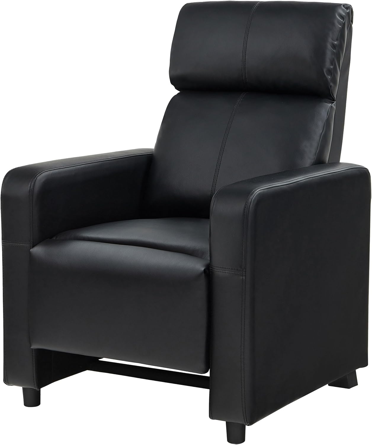 BOWERY HILL Modern Faux Leather Push Back Home Theater Recliner, Black Finish, Leather-Like Vinyl Upholstery, 41.75" H x 32.5" W x 28.75" D, Comfortable Seating for Living Room or Media Room