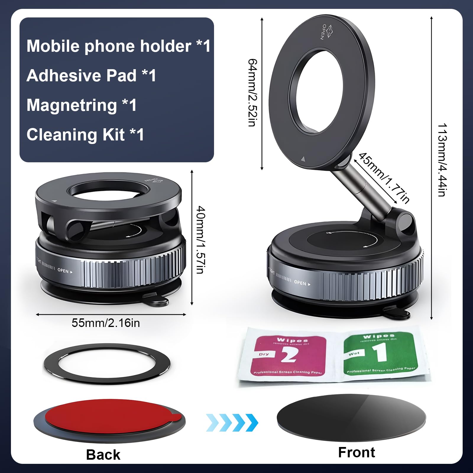 HA BIN Supporto Magnetico Cellulare Auto,Supporto Telefono Auto Ventosa, 360° Rotazione Pieghevole, Magnete Super Compatibile con tutti i telefoni, con iPhone 16 Pro-12 e Android