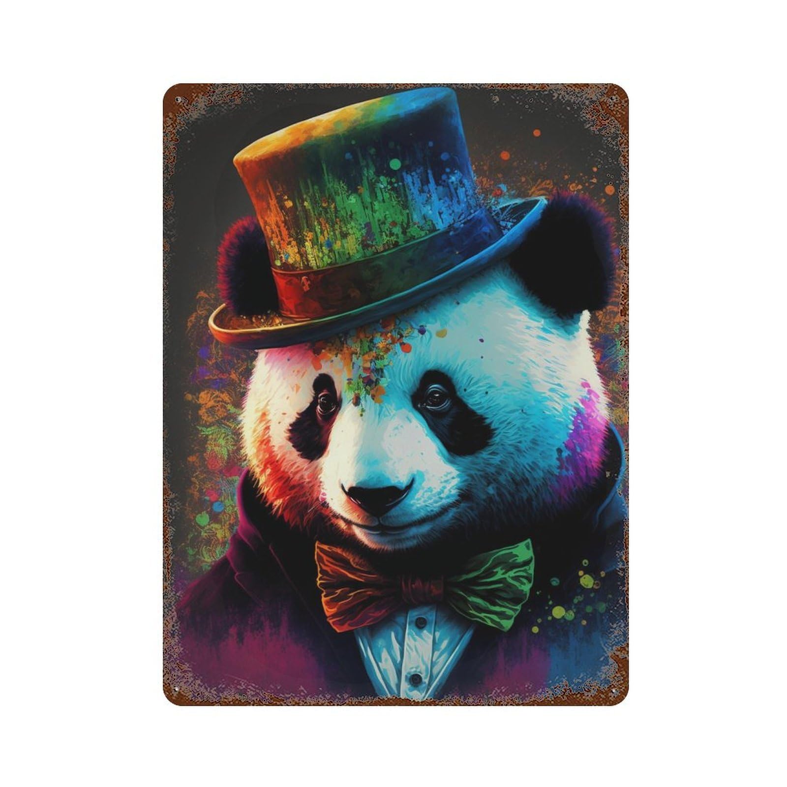 Colorful Panda Art Print-7 Weathered Tin Sign 15.7"x11.8", Classic Wall Plaque for Garage, Bar And Workshop Decor