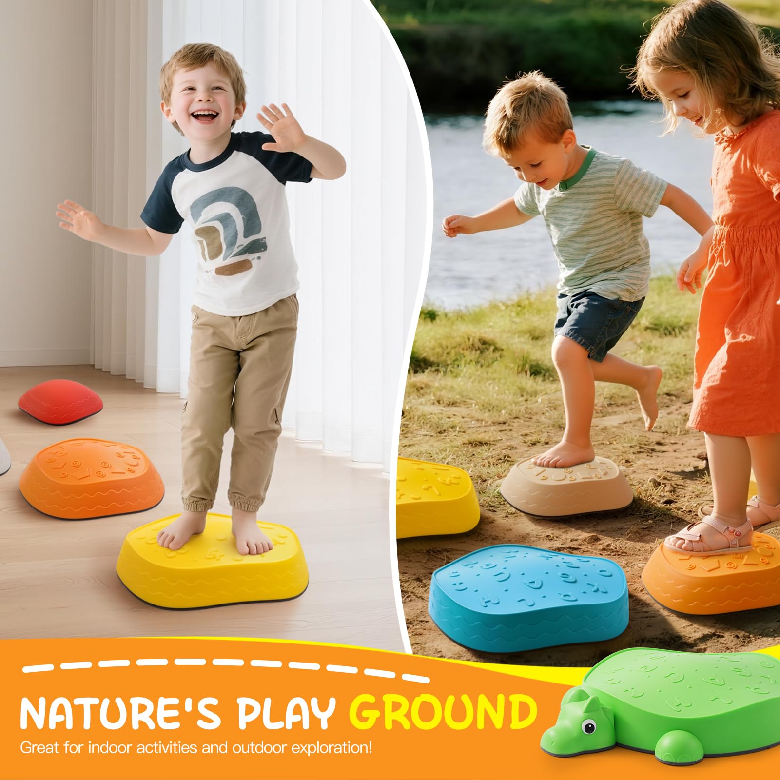 Balanciersteine für Kinder 6er Set – Hochwertige, Rutschfeste & Strapazierfähige Steine, Fördern Gleichgewicht, Koordination & Motorik, für Indoor und Outdoor, CE-zertifiziert | Kids Stepping Stones