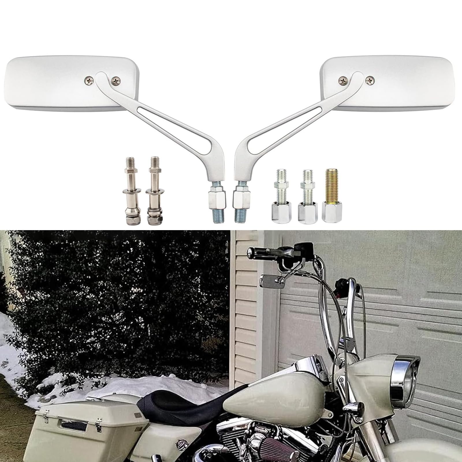 Chrom M8 M10 Motorrad Rechteckige Rückspiegel mit Blauen Gläsern, kompatibel mit Davidson Softail Sportster Chopper Bobber Touring Cruiser Street Bike Racer ATV