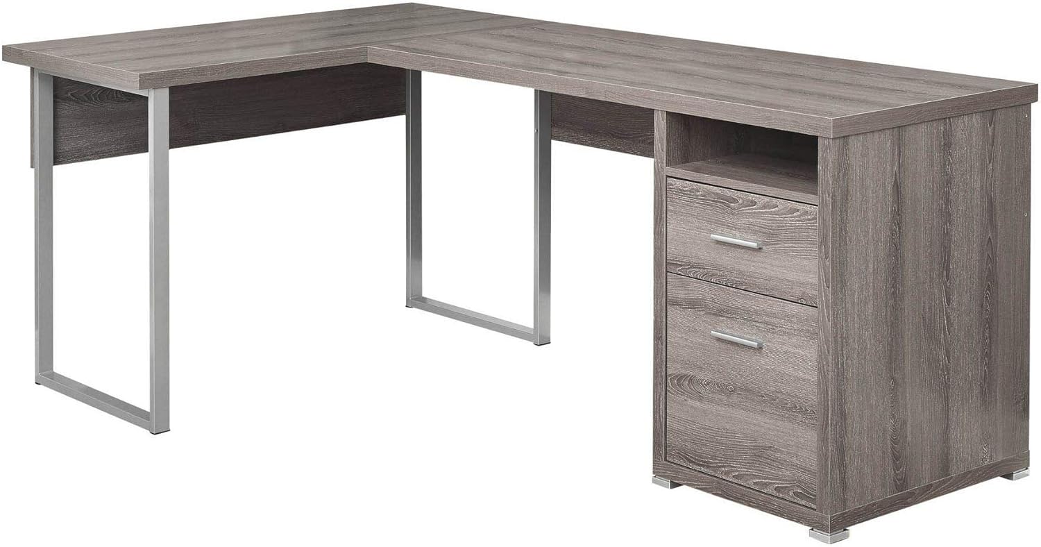 Offex Contemporary Left or Right Set-Up L-Shaped Corner Computer Desk with File Cabinet - Dark Taupe, Silver