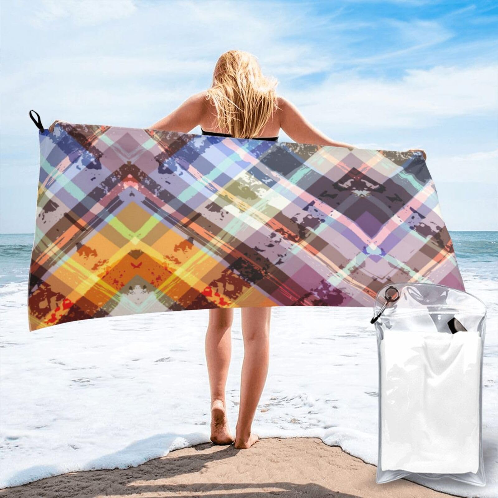 Toalla de playa que evita la humedad con sarga de secado rápido portátil de colores