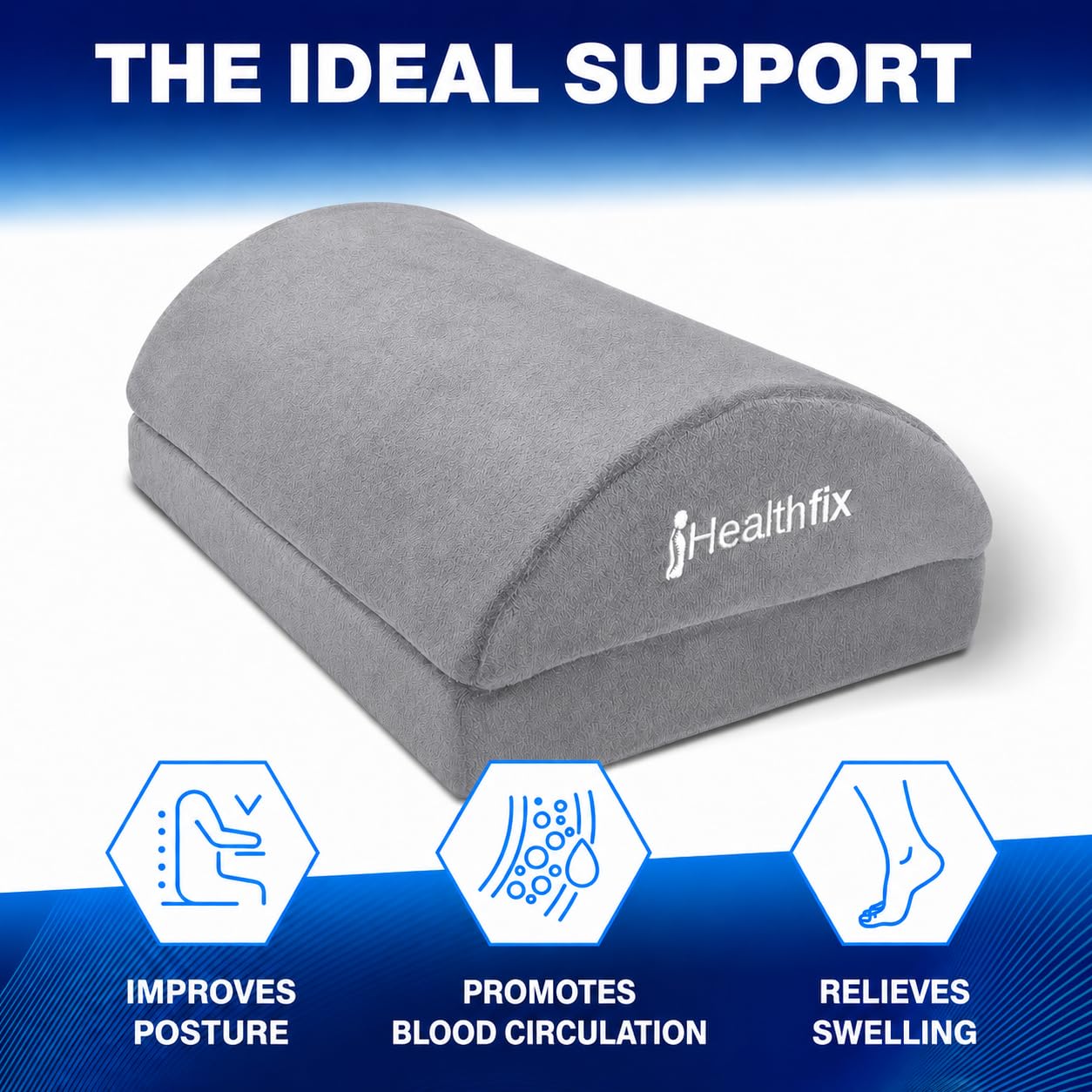 Healthfix Reposapiés ergonómico regulable en altura, pies calientes gracias al bolsillo para los pies, reposapiés para oficina y oficina en casa (gris)