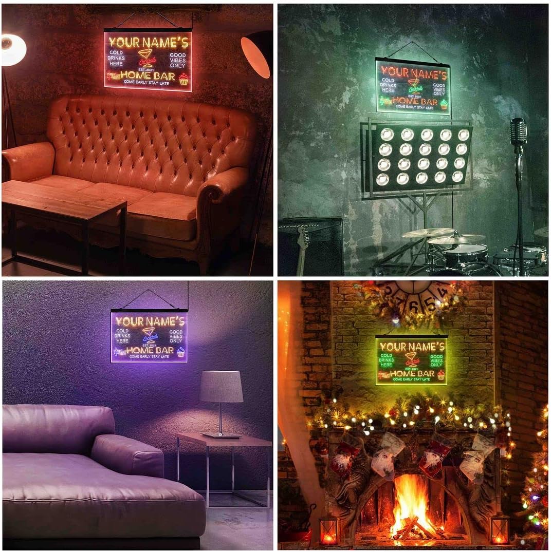 Personalized Cocktail Glass Home Bar Tri-Color LED Neon Light Sign Customize Name Date Text Quote Font White & Green & Red 17.7 x 13.6 Inches st9s43-p6-tm-wgr