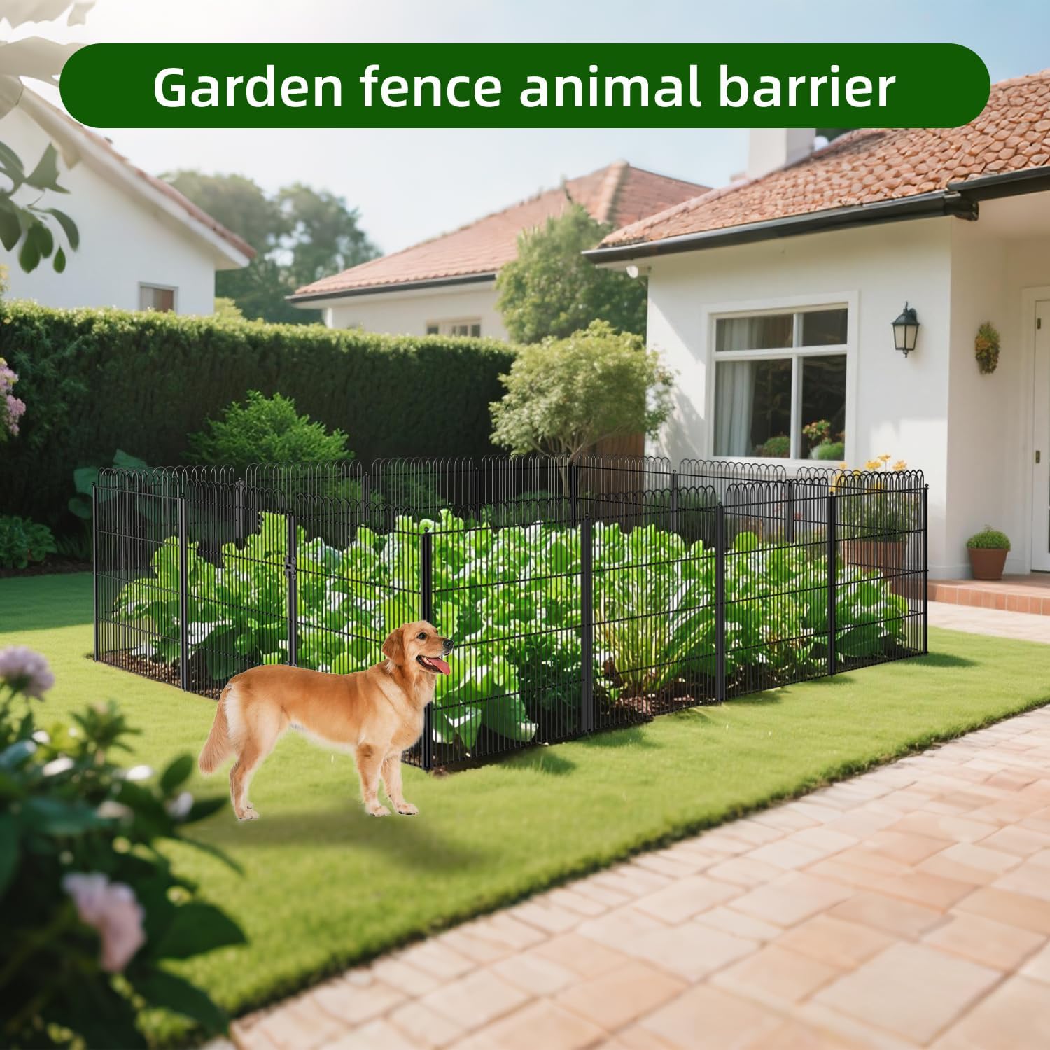 10 Panels No Dig Tall Decorative Garden Fence with Double Lock, 40 in(H) X 24 ft(L) Animal Barrier Fencing Outdoor for Yard,Rustproof Metal Garden Edging and Borders, Temporary Ground Stakes