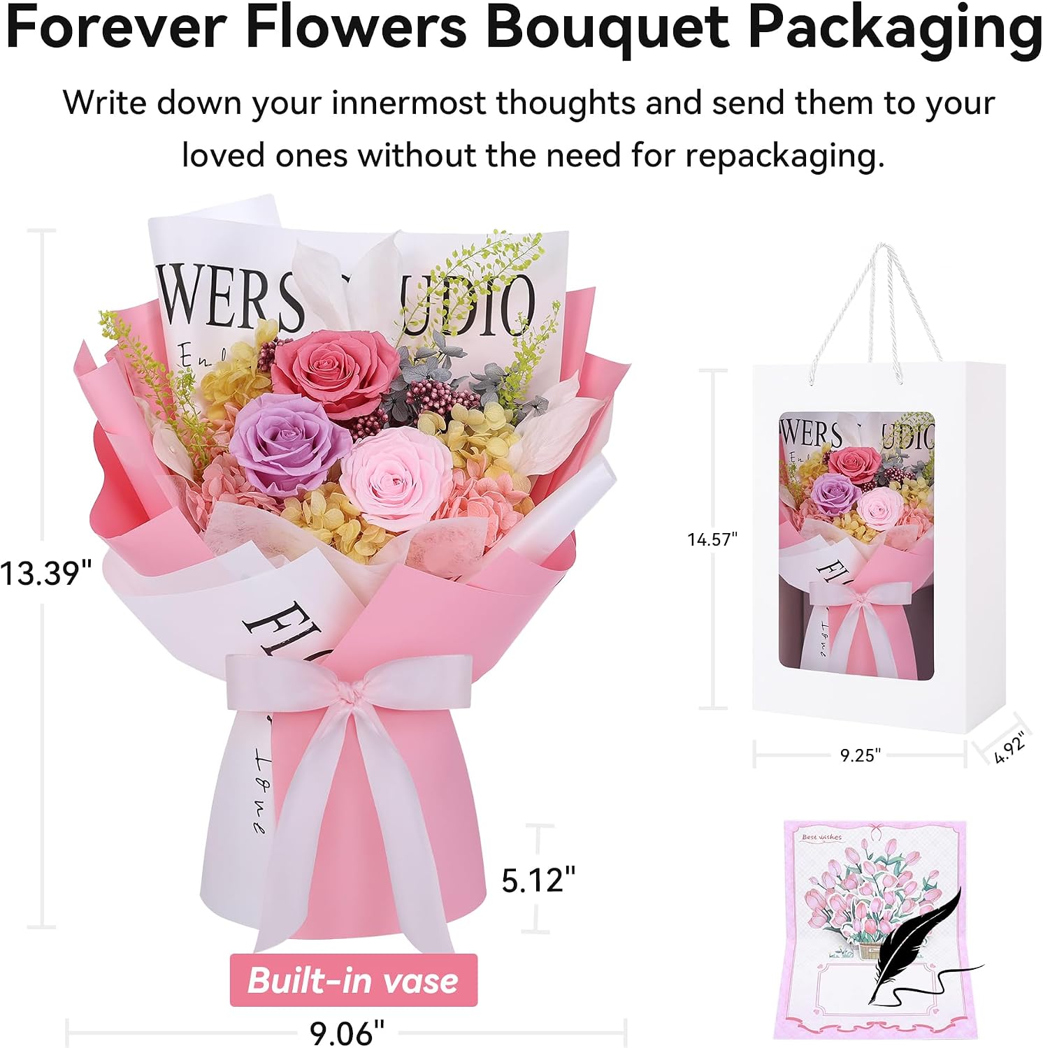 Preserved Flowers Bouquet Natural Eternal Forever Flowers Gifts for Her, Birthday Flower Bouquets with Vase Long-Lasting Lifelike Flowers on Valentines Mothers Day Sweetest Day Christmas Anniversary