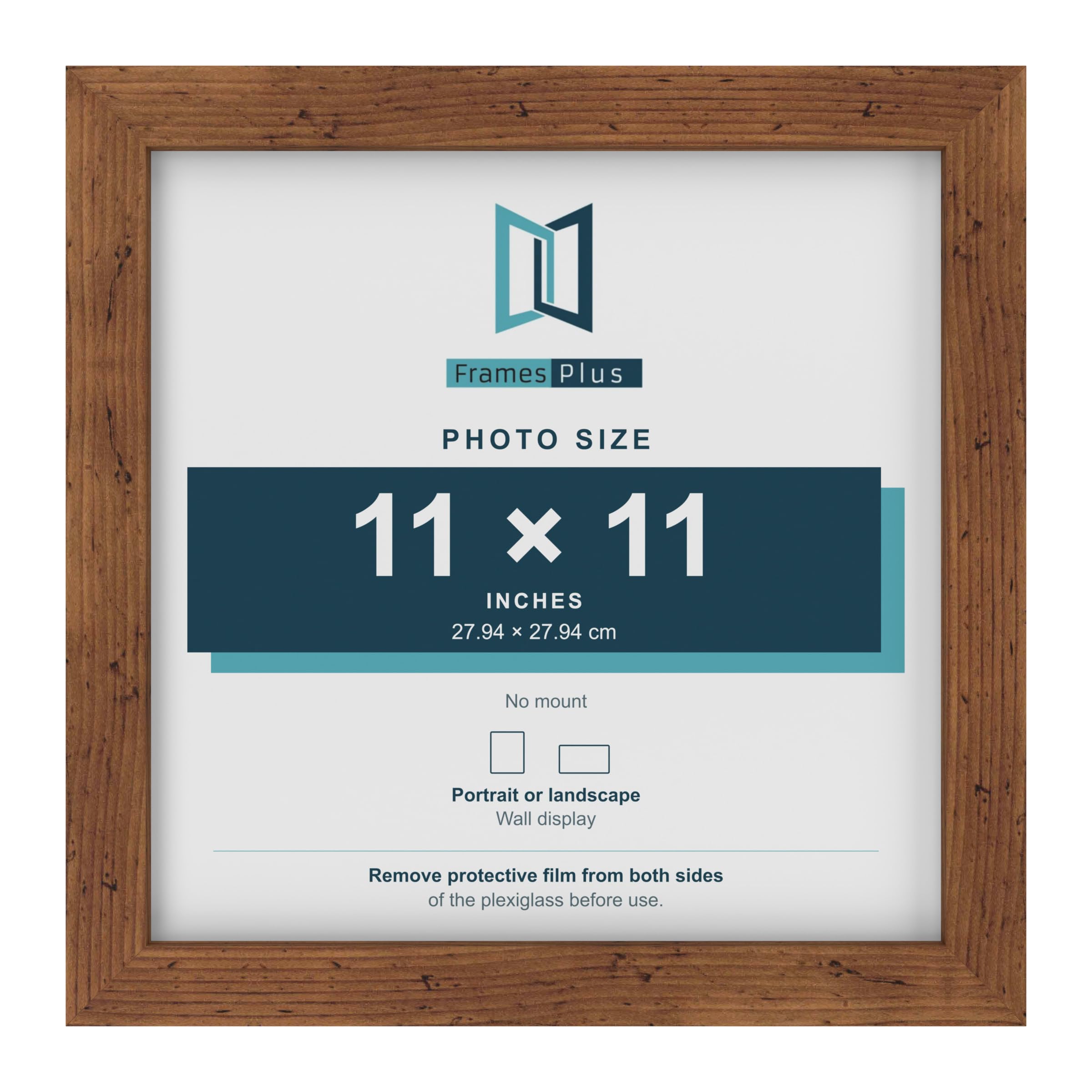 FramesPlus 11x11 Inch Deep Square Photo Frame, Rustic, 3cm Thick Wall Frame
