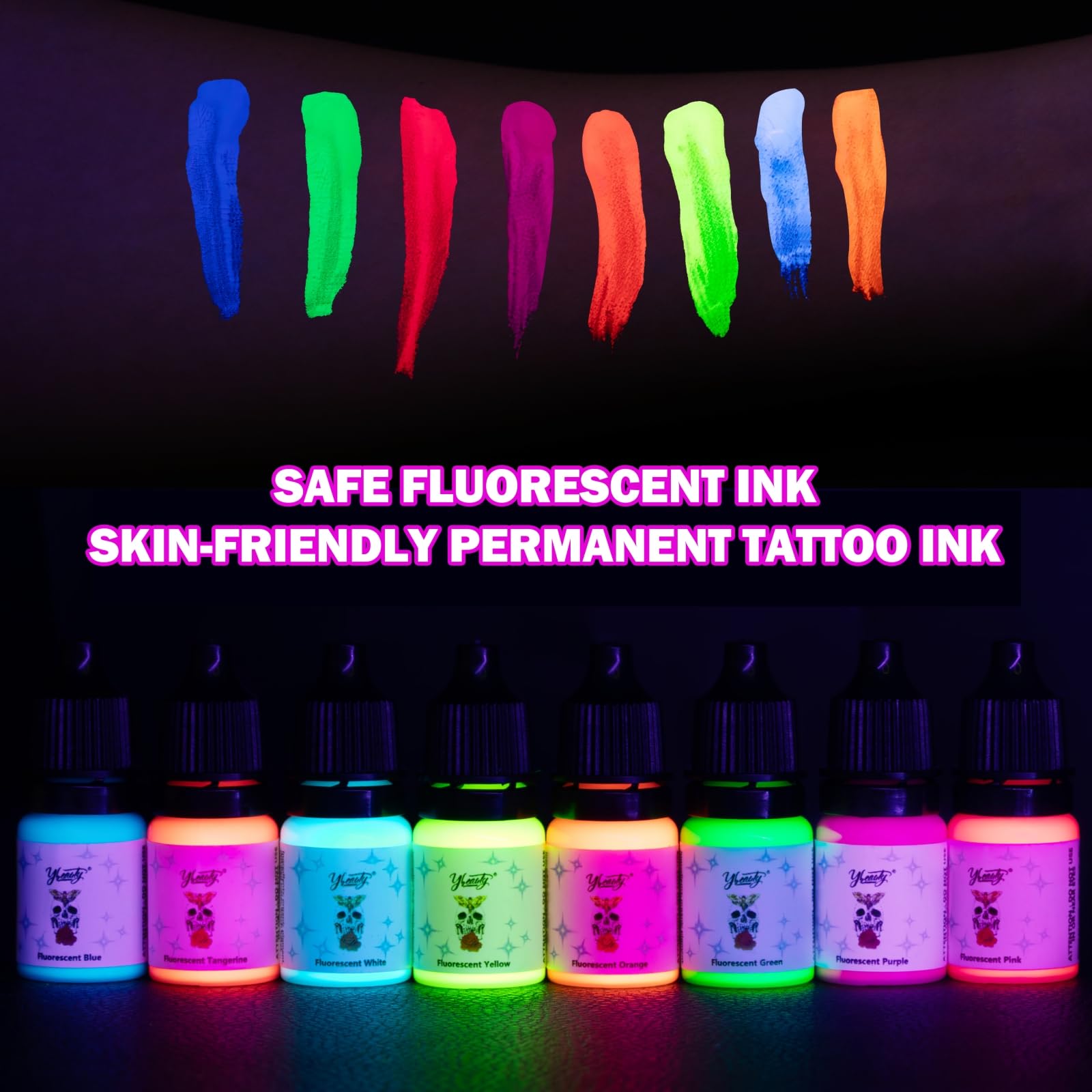 Tattoo Ink Set - Tattoo Inks Pigment Kit, 8 Color 1/2oz 15ml/Bottle Professional Tattoo Fluorescent Ink & Tattoo Equipment for Halloween Supplies (1/2 oz(15ml), 8Color): 8Color 1/6 fl.oz (5 ml)