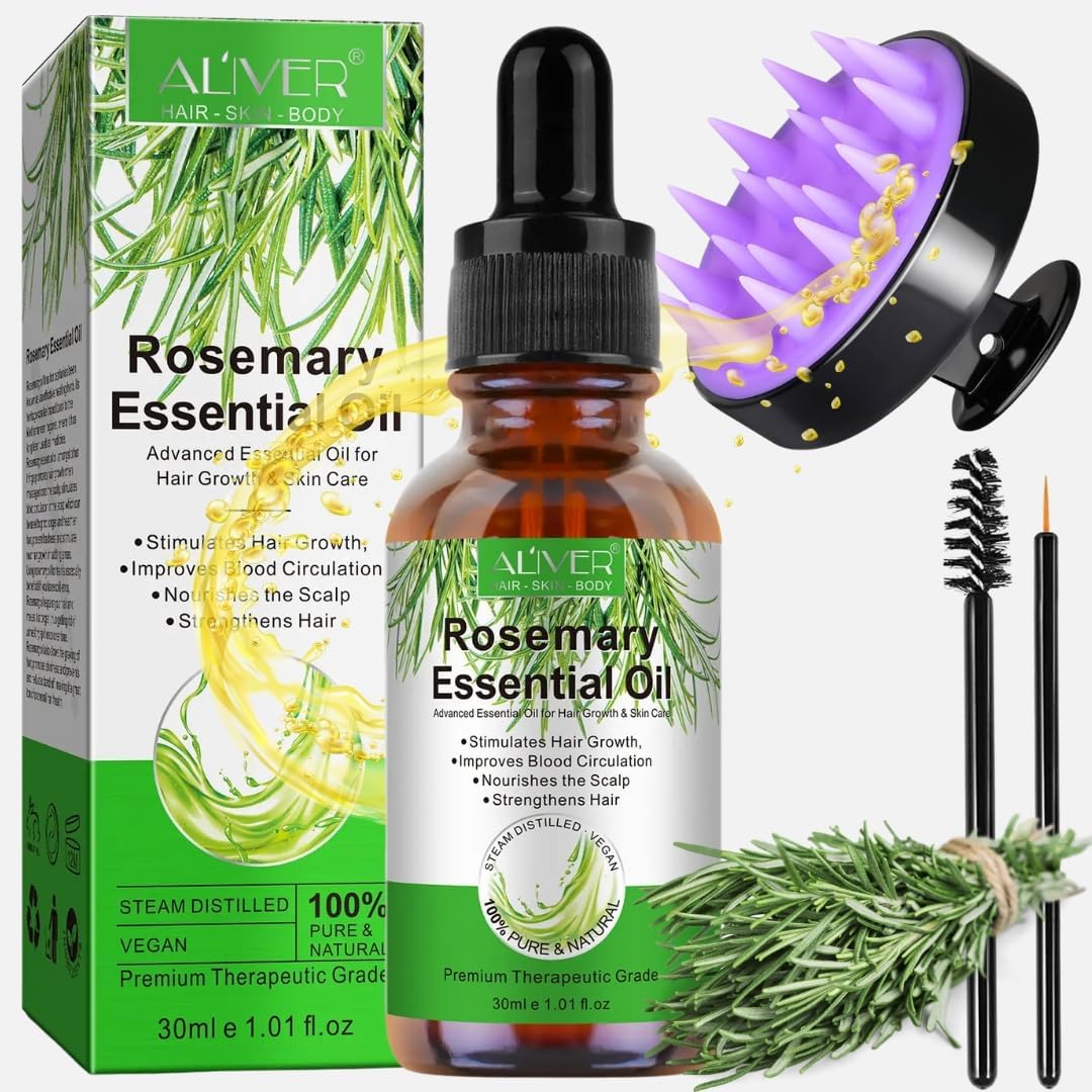 NIKITA.VIVI Rosemary Essential Oil with Hair Scalp Massager (30ml), 100% Pure Natural & Organic Rosemary Oil for Hair Growth Repair Dry Damaged Hair, Hair Loss Scalp Treatment Rosemarys Oils Women Men