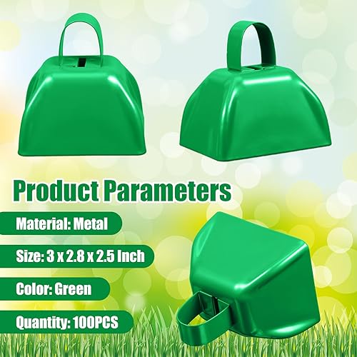 Miniatura 45 de Boao 100 cencerros de metal con asa para eventos deportivos, campanas de vaca pequeñas, campanas ruidosas, campanas de llamada para bodas