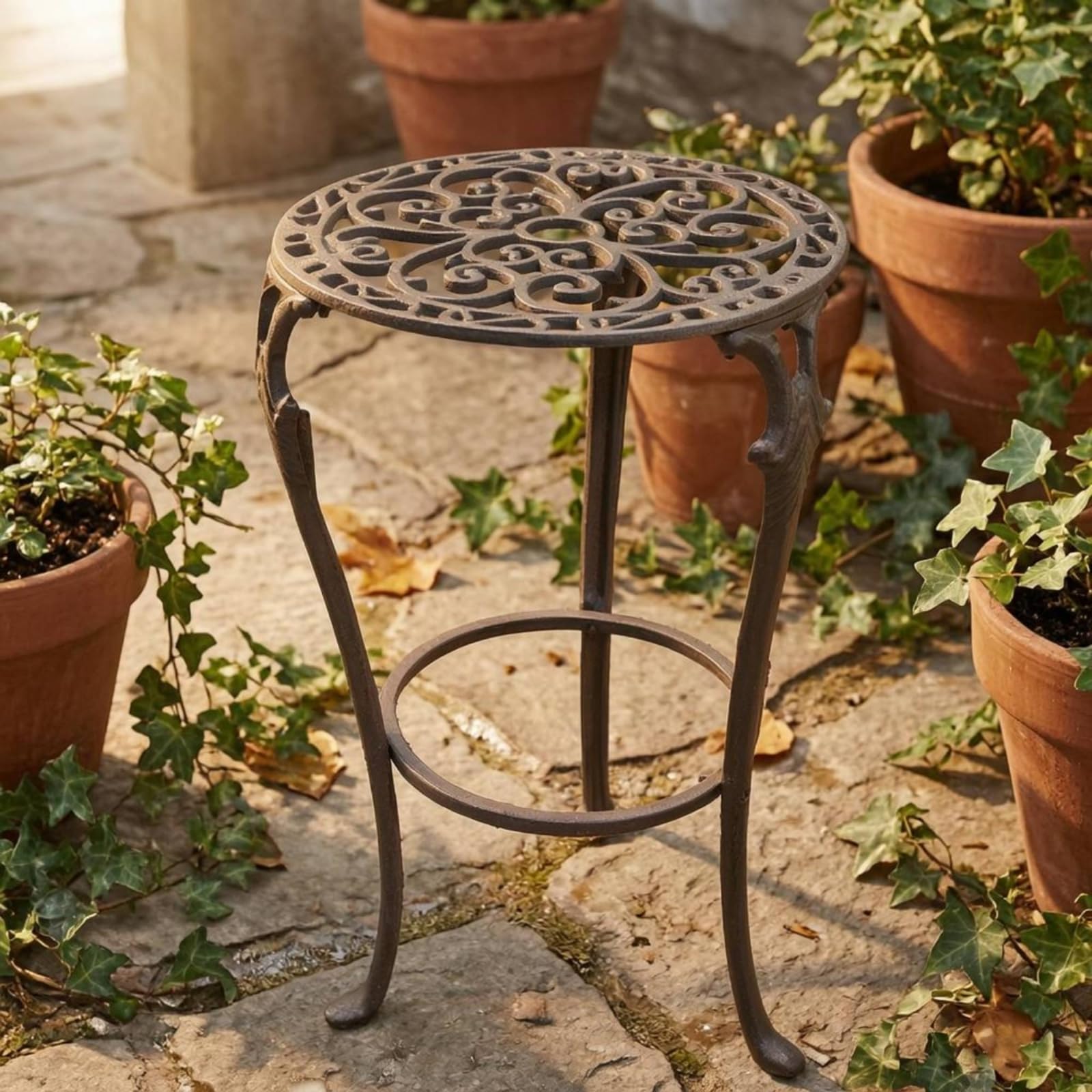 Support Plantes, Porte-Plante en Fonte Rustique, Porte-Pot Métal Rond