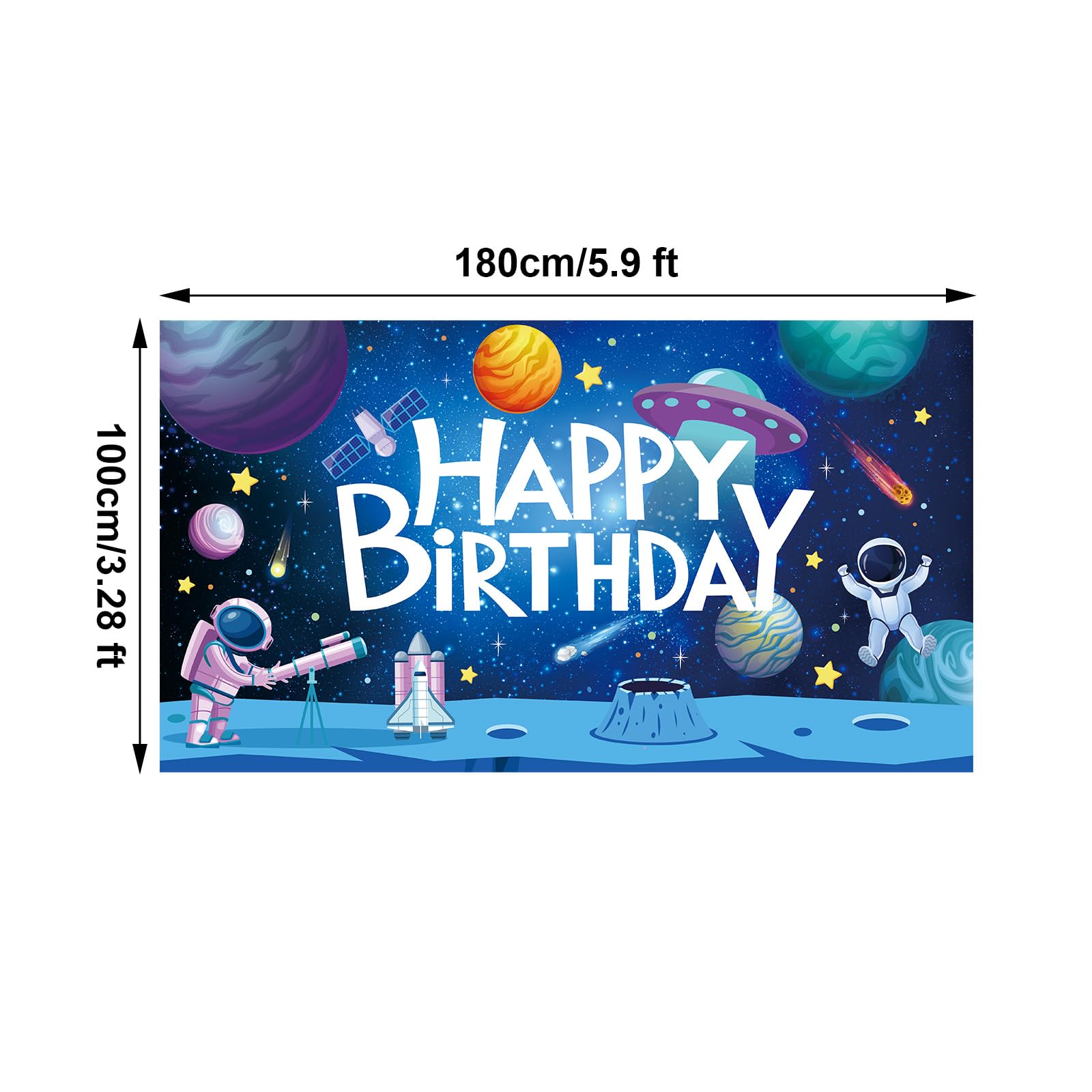 Striscione Compleanno A Tema Spaziale Con Astronauta E Scritta Happy Birthday – Decorazione Per Festa Uomo E Ragazzo
