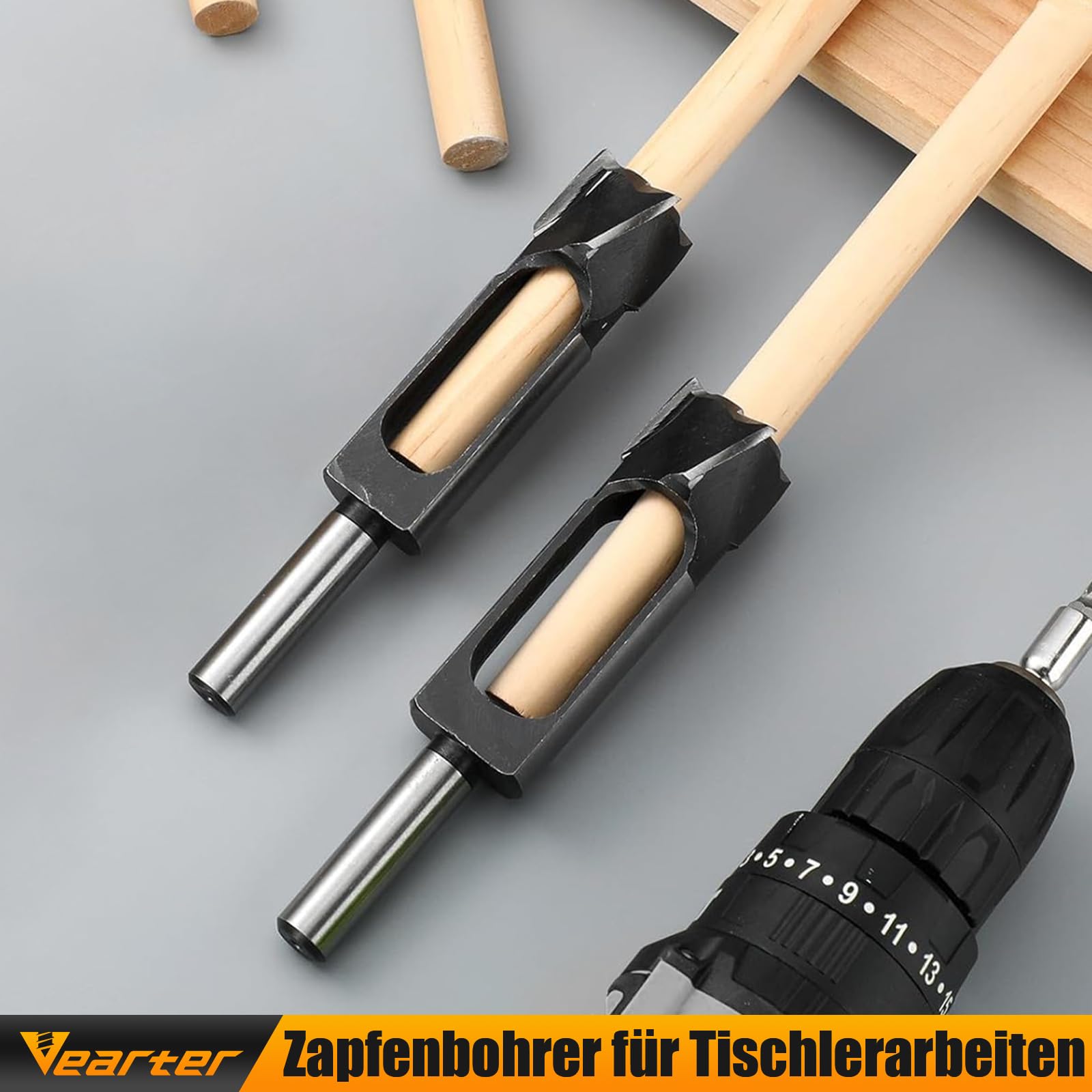 4 Stück Zapfenbohrer Set für Tischlerarbeiten, Rundschaft Kohlenstoffstahl Zapfenschneider Dübelbohrer Holzdübellochschneider für die Holzbearbeitung und Möbelherstellung (8/10/12/15mm)