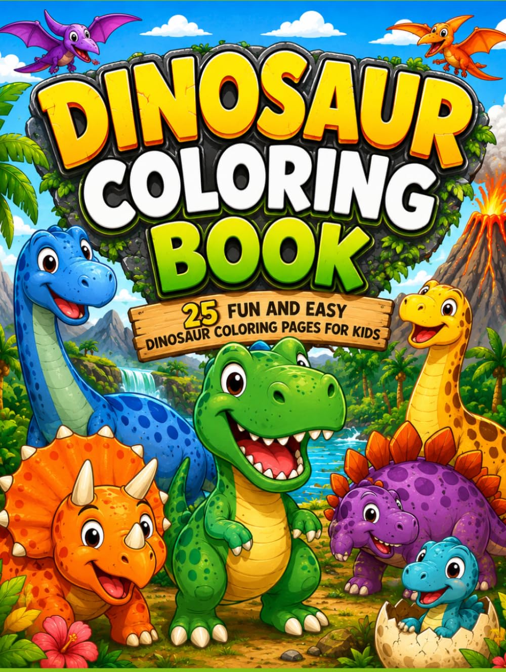 Dinosaur Coloring Book: 25 Fun and Easy Dinosaur Coloring Pages for Kids