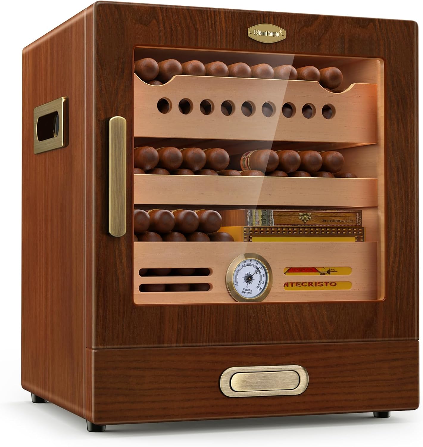 COOL KNIGHT Cigar Humidor Cabinet, Cigar Cabinet Humidor with Spanish Cedar Wood Drawer, Precision Hygrometer, 2 Humidifiers and Cigar Accessories Drawer, Christmas for Cigar Lovers